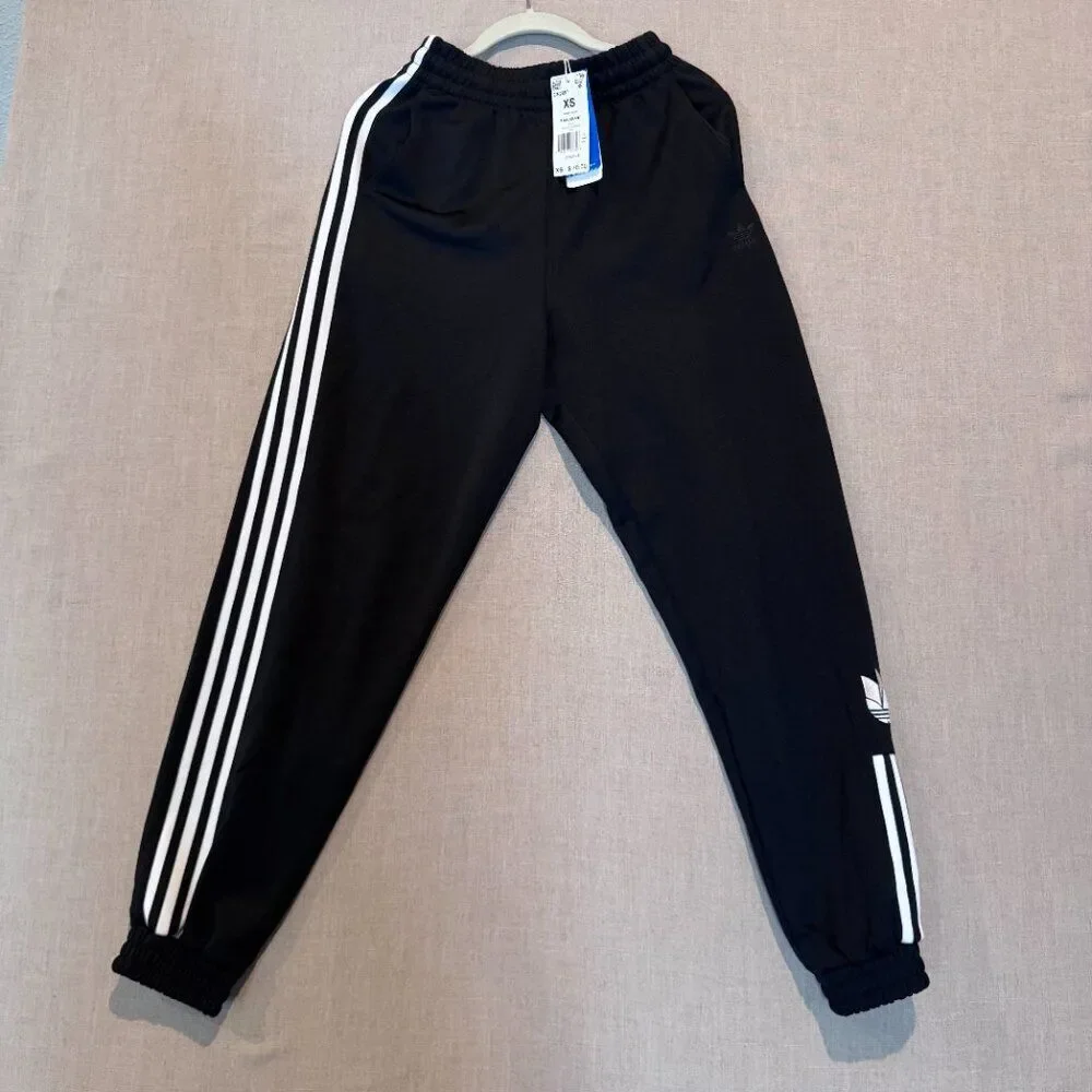Adidas Originals XS Black Track Pants Joggers NWT 3 Stripes Trefoil Logo